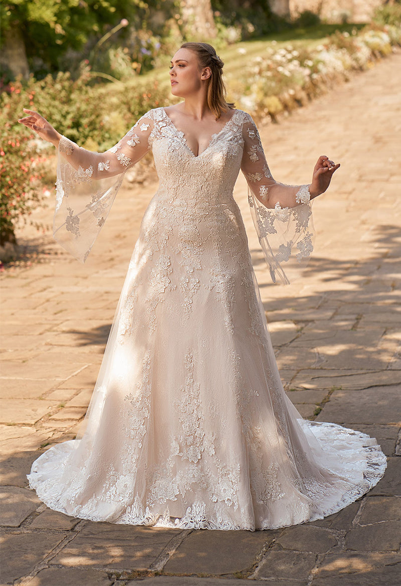 Bride Plus Bridesmaid Dresses With Sleeves Plus Size V-Neck Bell