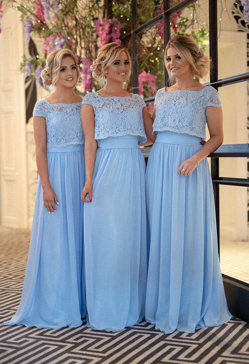 Boat Neck Chiffon A Line Pleated Bridesmaid Dress with Jacket As Picture