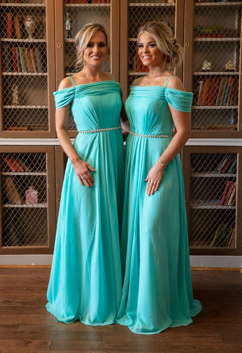 Square Neck Pleated Chiffon A Line Floor Length Bridesmaid Dress As Picture