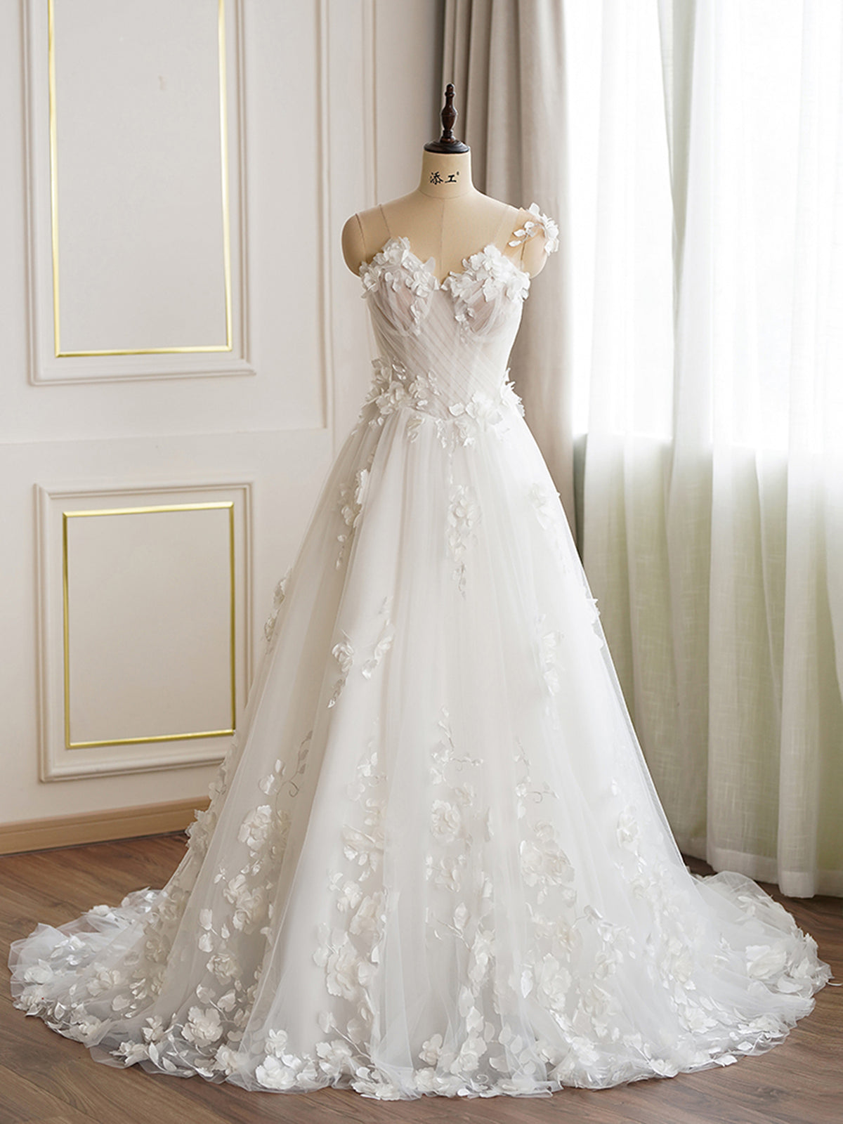 One Shoulder 3D Flower Wedding Dress As Picture