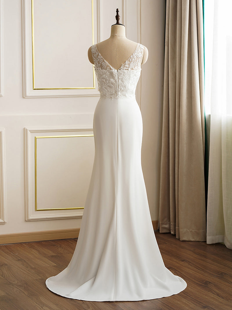 Illusion Neckline Tulle Overskirt Wedding Dress