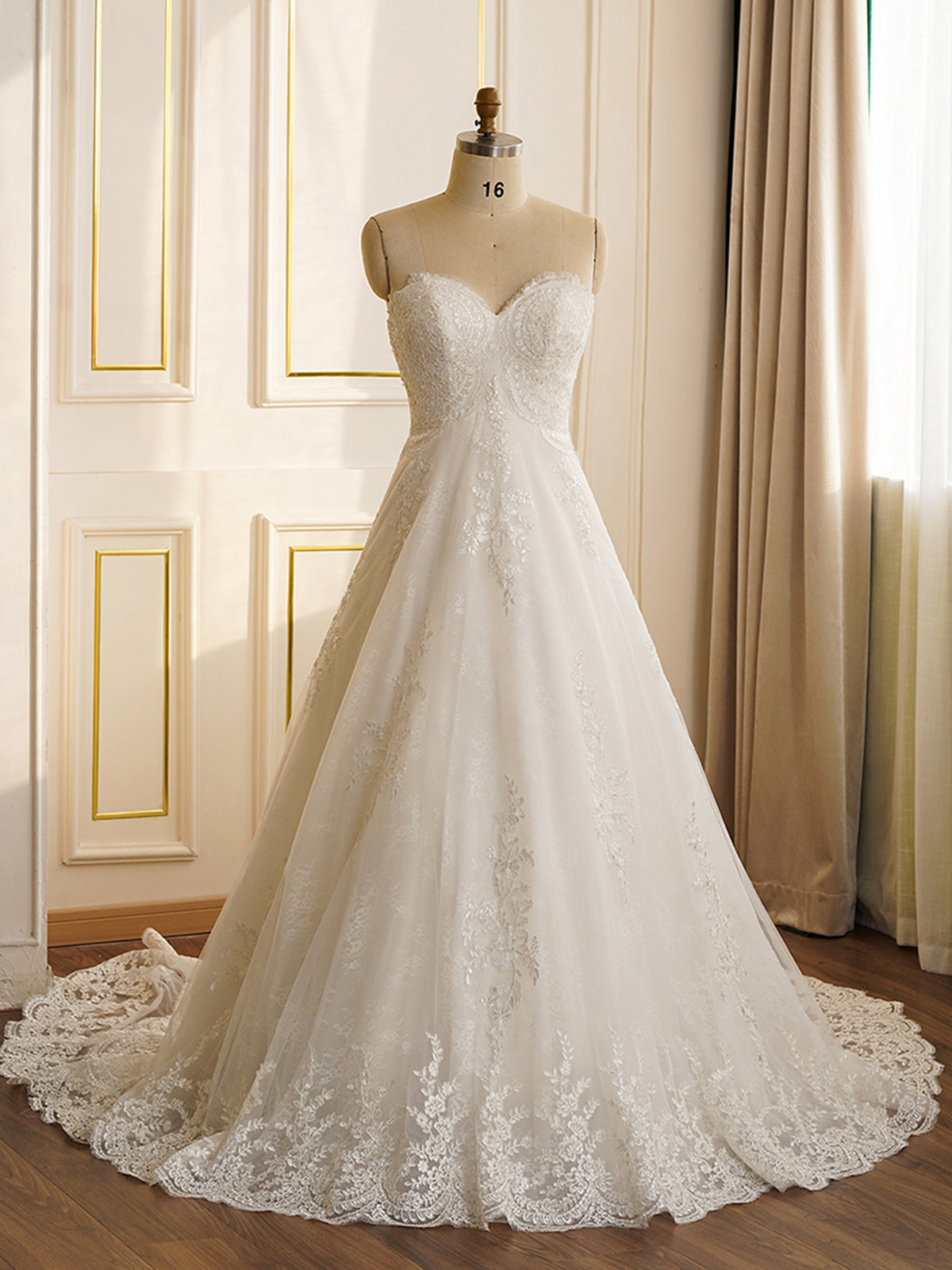 Strapless Whole Lace Double Count Train Wedding Dress As Picture