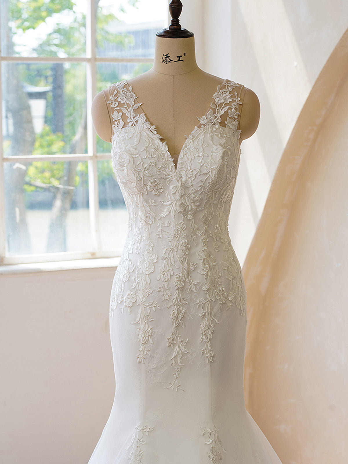 Open Back Fit and Flare With Applique Wedding Dress