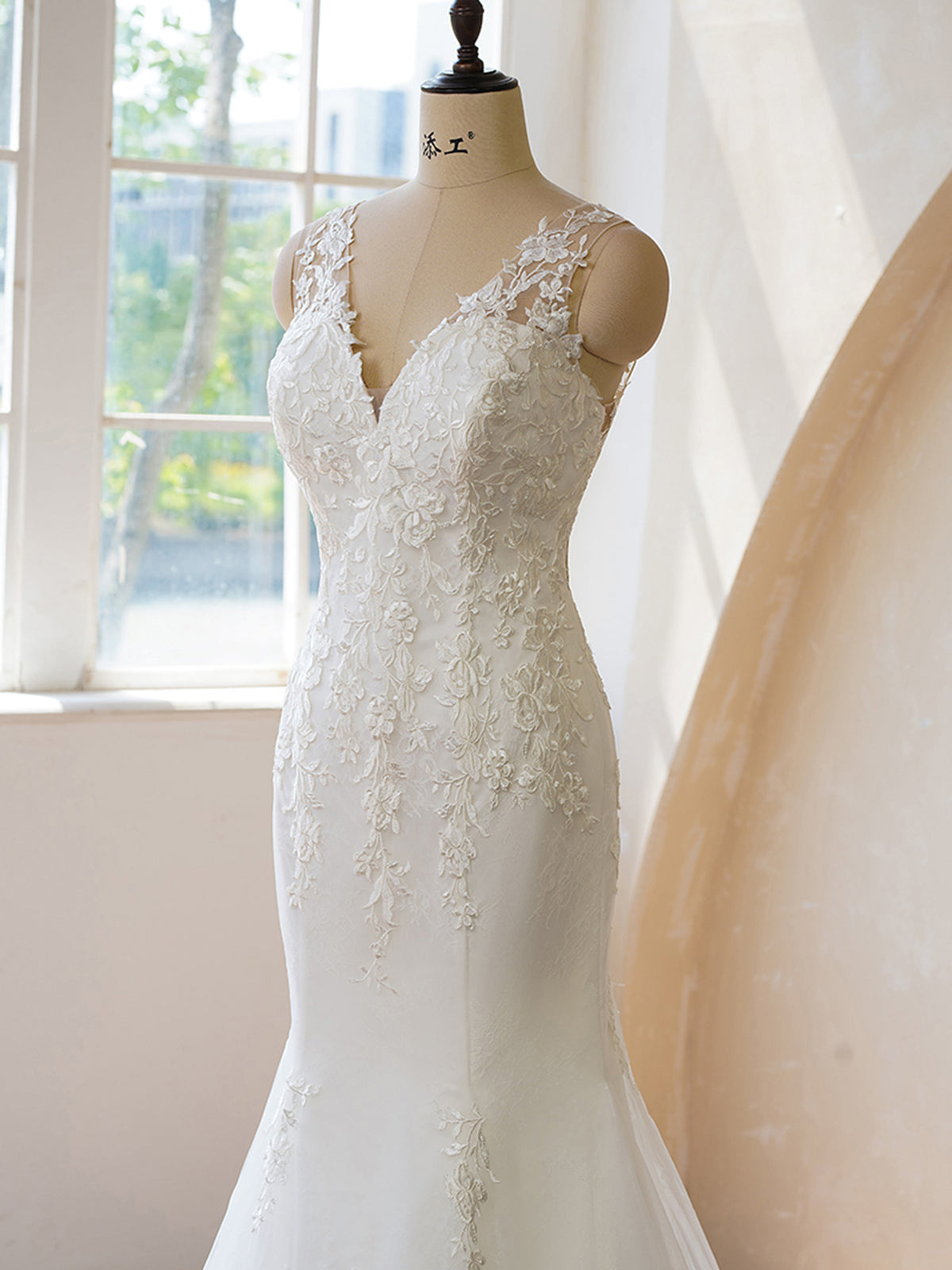 Open Back Fit and Flare With Applique Wedding Dress