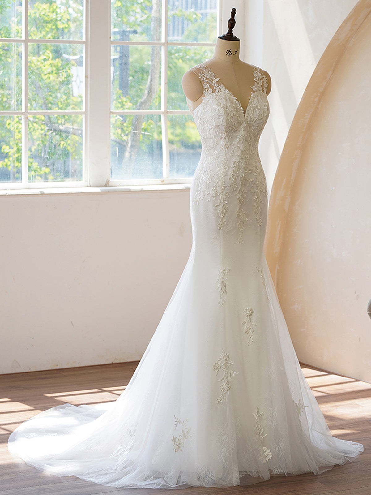 Open Back Fit and Flare With Applique Wedding Dress As Picture