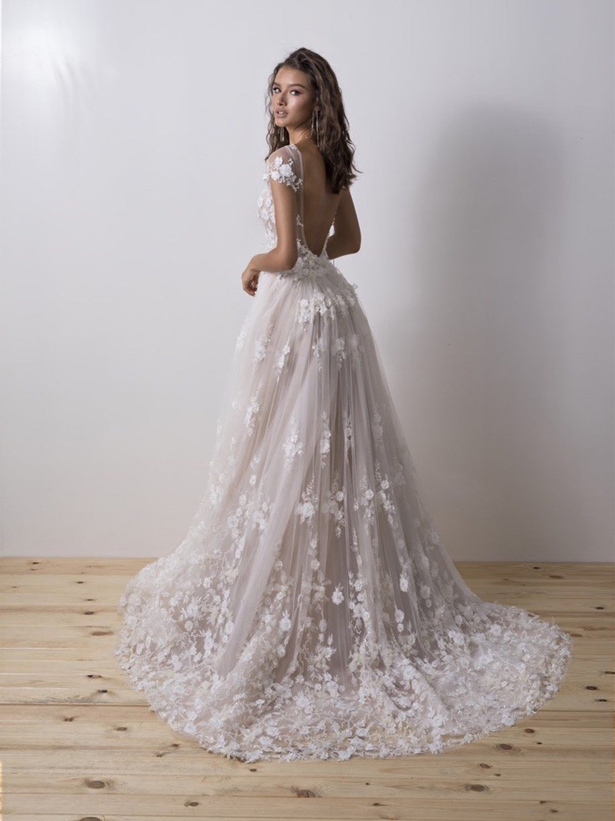 Romantic Tulle Illusion Neckline Cap Sleeve Aline Wedding Dress