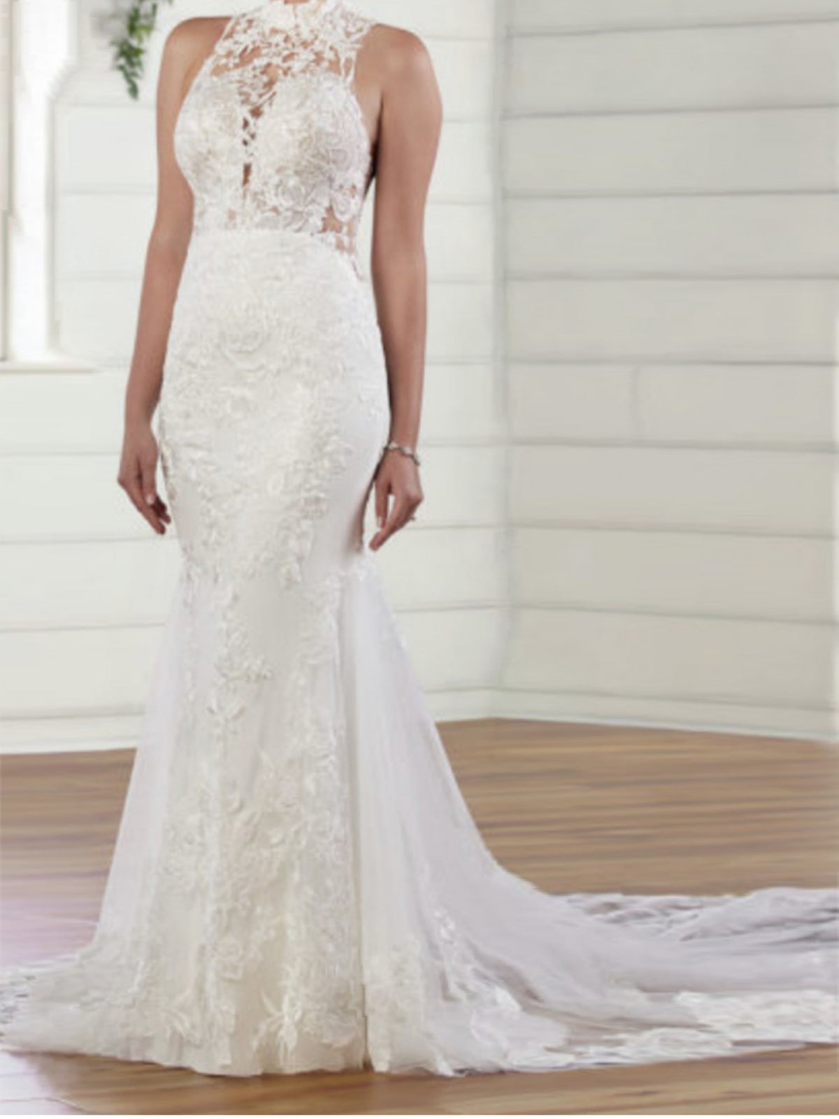 Halter Sleeveless Fit and Flare Wedding Dress With Lace