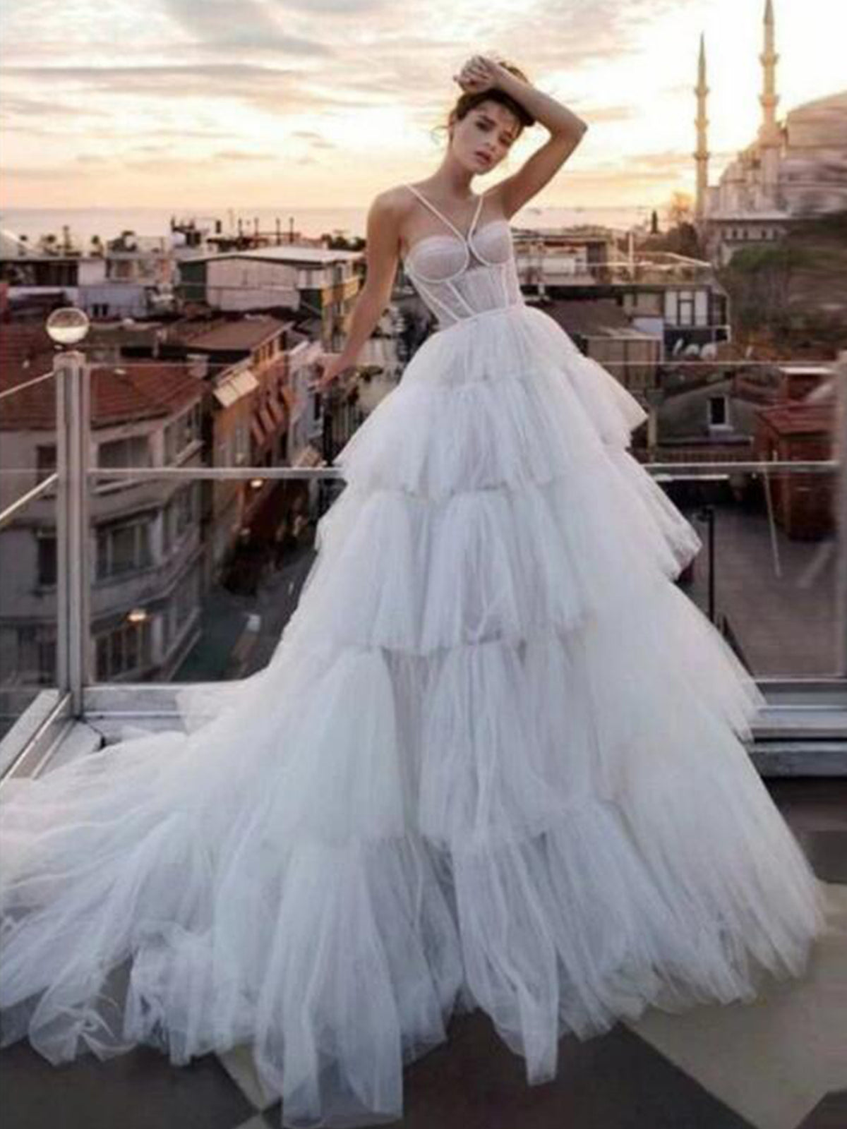 Spaghetti Strap Tiered Aline Sexy Wedding Dress As Picture