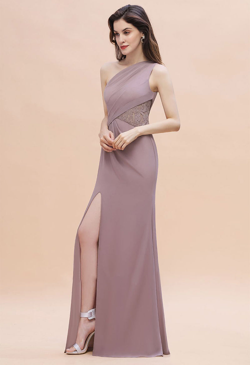 One Shoulder Slit Sleeveless Floor Length Sheath Stitching Prom Dress