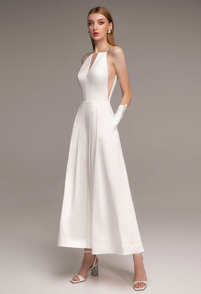 Pockets Ankle-Length A-Line V-Neck Sleeveless Wedding Dress As Picture