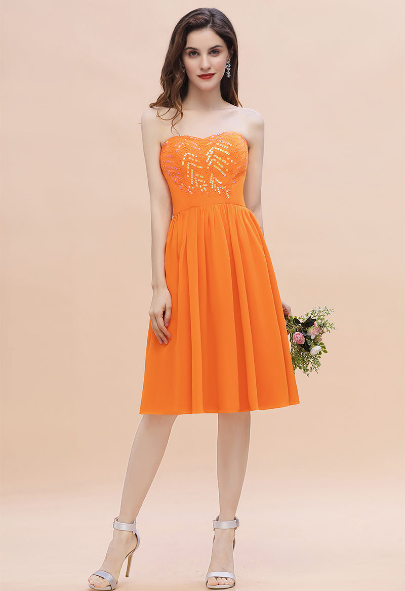 Sweetheart Neck Sequined Sleeveless Chiffon A Line Knee Length Party Dress/Prom Dress As Picture