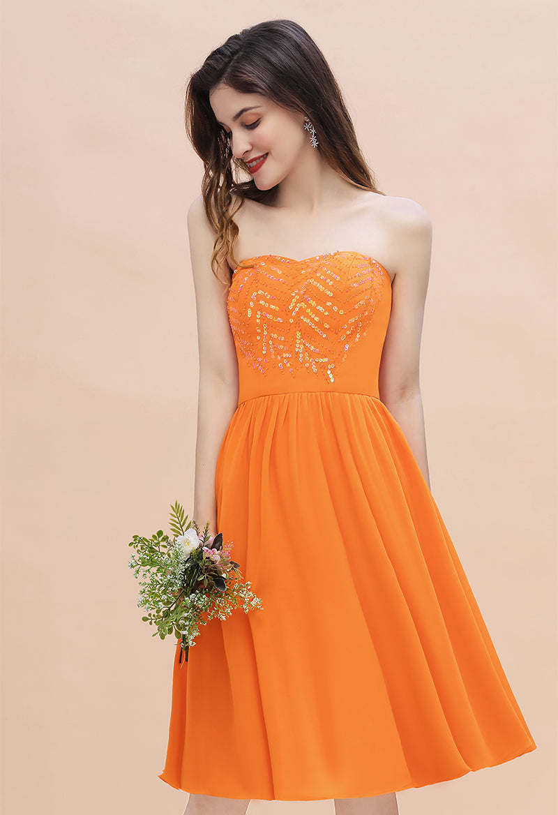 Sweetheart Neck Sequined Sleeveless Chiffon A Line Knee Length Party Dress/Prom Dress