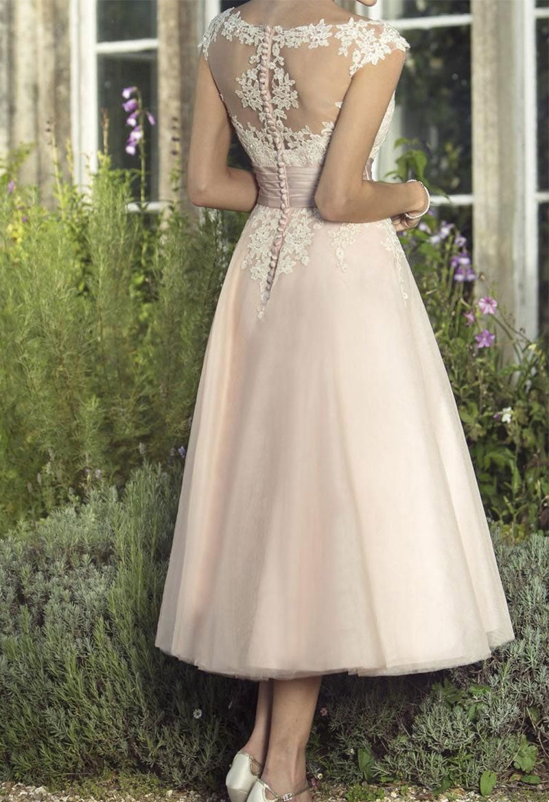 Jewel Neck sleeveless Tulle Tea length A Line Mother Of The Dress