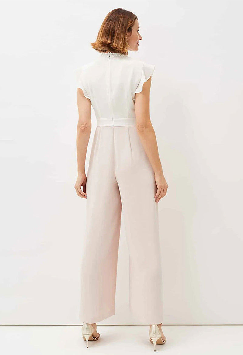 Jewel Neck Ruffle Short Sleeve Lace Pocket Jumpsuit Party Dress For Mother