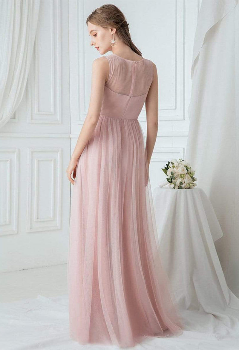 Scoop Neck Tulle Sleeveless A Line Floor Length Bridesmaid Dress