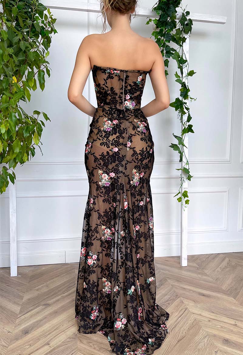 Lace Embroidery Slit Off the Shoulder Sweep Train Prom Dress