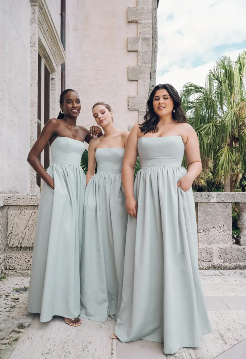 Straight Neck Sleeveless Satin Pockets Floor Length Bridesmaid Dress Pandrodressy Straight Neck Sleeveless Satin Pockets Floor Length Bridesmaid Dress Pandrodressy