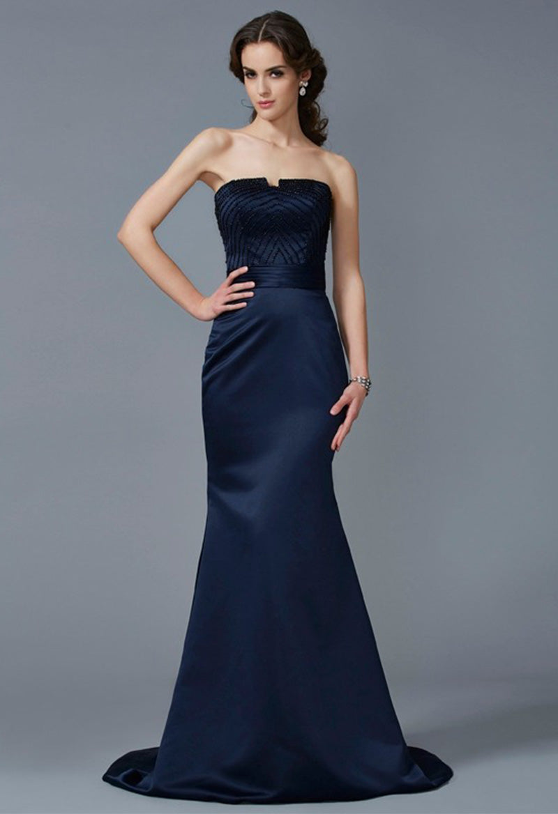 Beaded Sleeveless Satin A Line Court Train Evening Dress As Picture