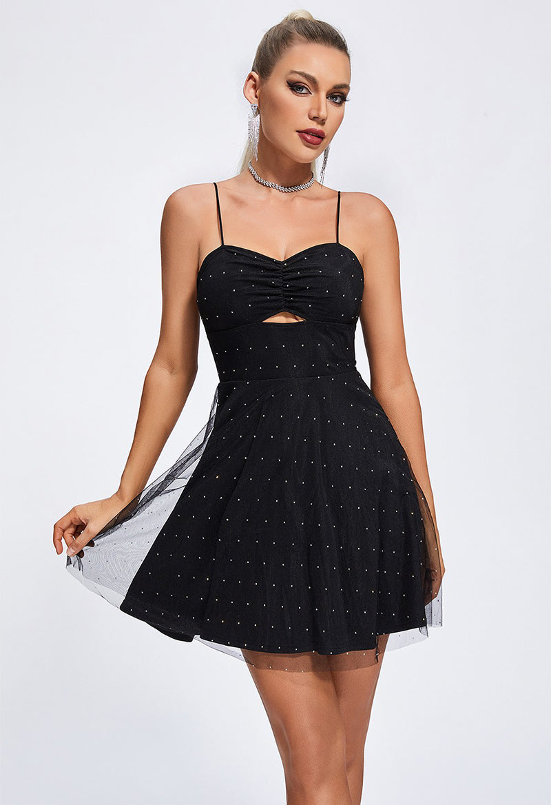 Spaghetti Strap Polka Dot Tulle Bow Sleeveless Prom Dress As Picture