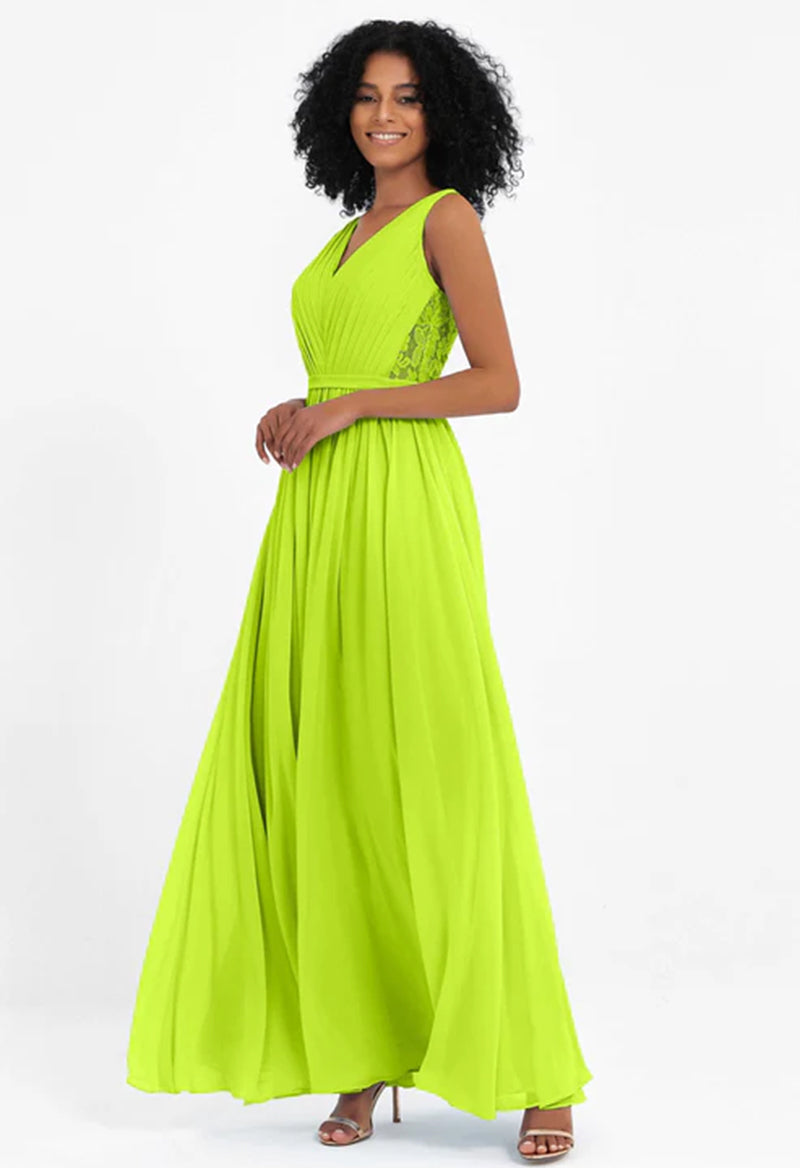 Lime Green V Neck Sleeveless Pleated Chiffon Floor Length Bridesmaid D ... Lime Green V Neck Sleeveless Pleated Chiffon Floor Length Bridesmaid D ...