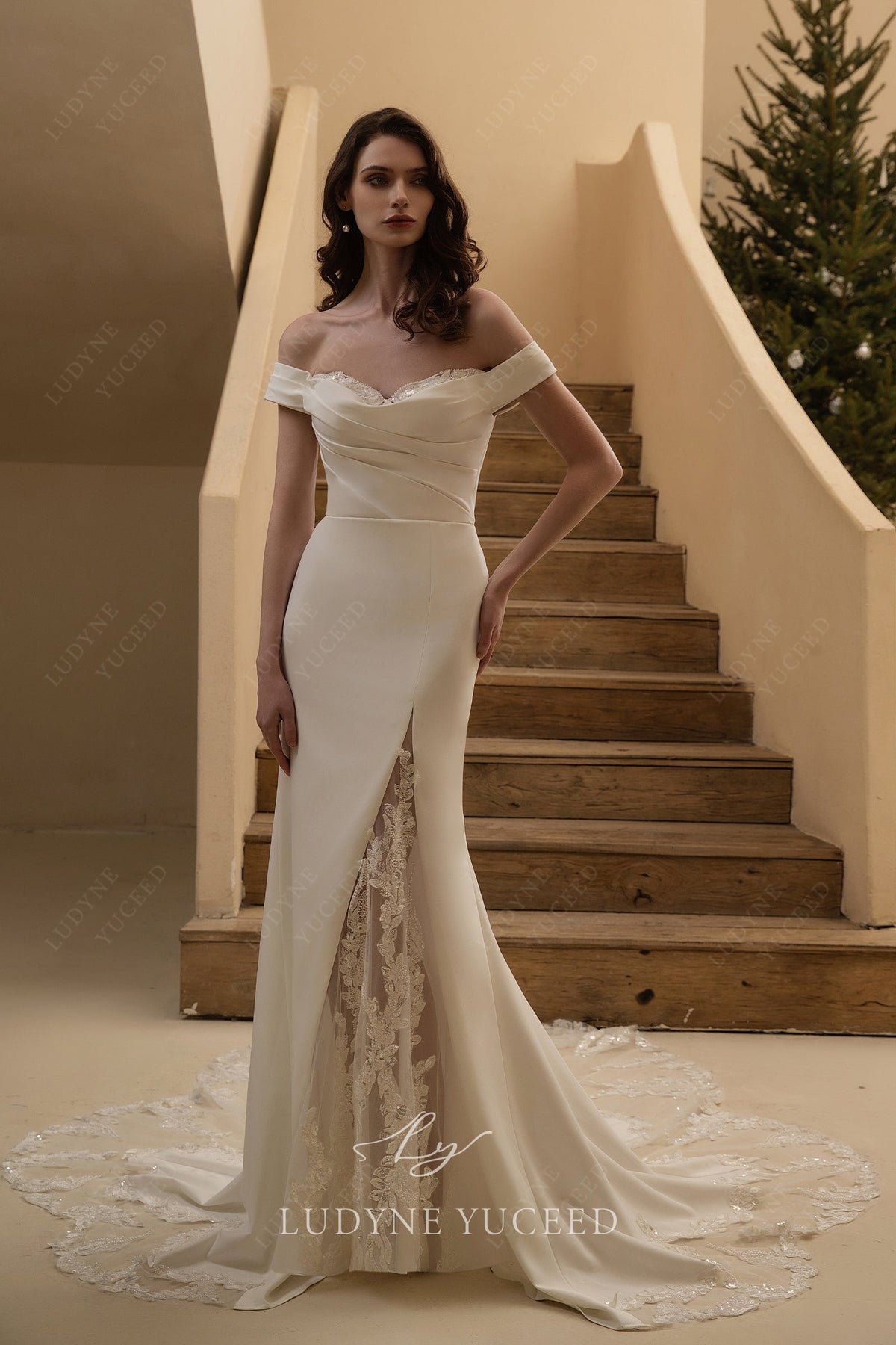 In Stock|Crepe Fit and Flare Gown with Embellished Sweetheart Neckline
