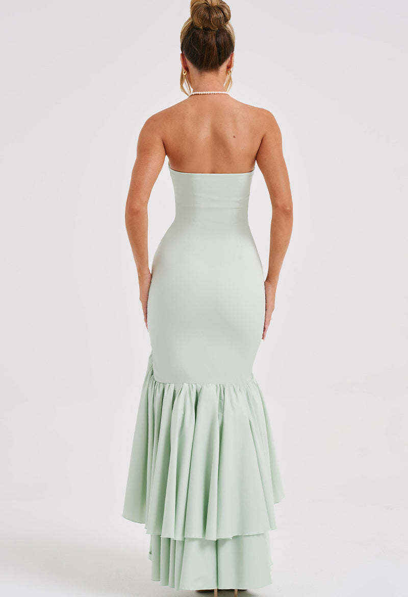 Straight Neck Sleeveless Slit Ruffle Floor Length Sheath Evening Dress Pandrodressy Straight Neck Sleeveless Slit Ruffle Floor Length Sheath Evening Dress Pandrodressy