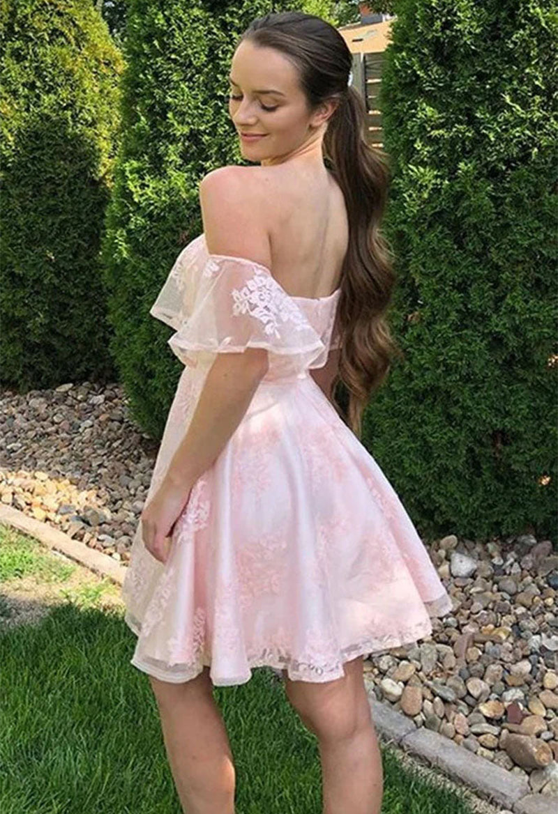 Sweetheart Short Sleeve Appliquéd Tulle Mini Prom Dress