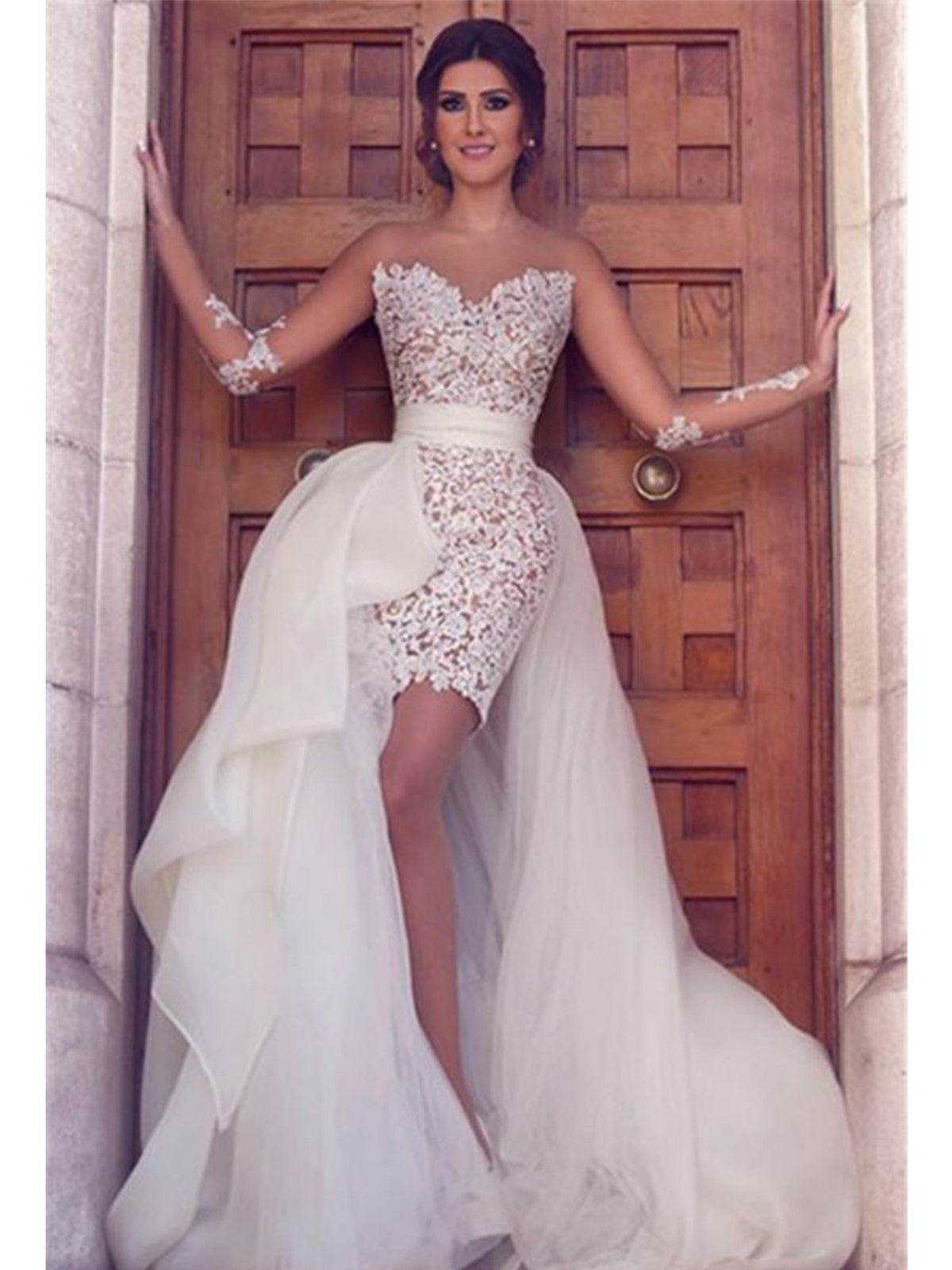 short lace sheath wedding dress Mini Short Lace Sheath Wedding Dresses - 3D Floral Appliques Strapless Corset Bridal Gown for Beach Boho Bride