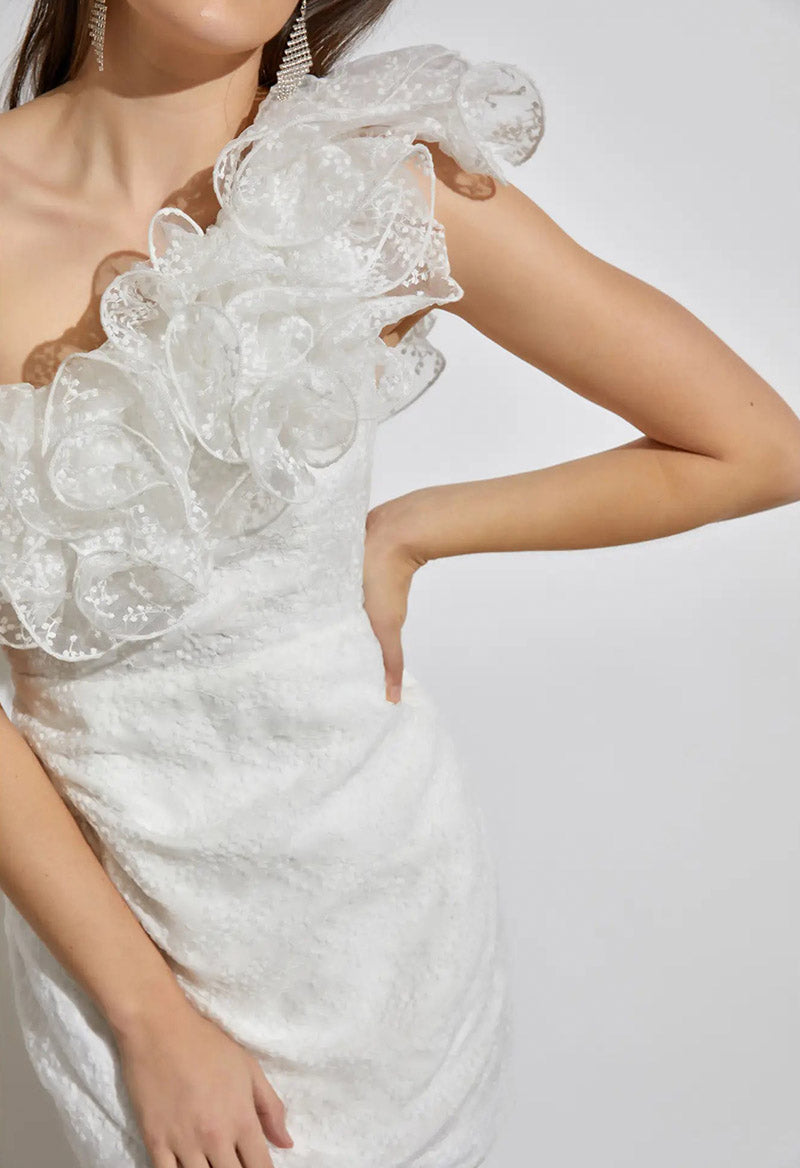 One-shoulder ruffled sleeveless pleated Sheath Mini Prom Dress