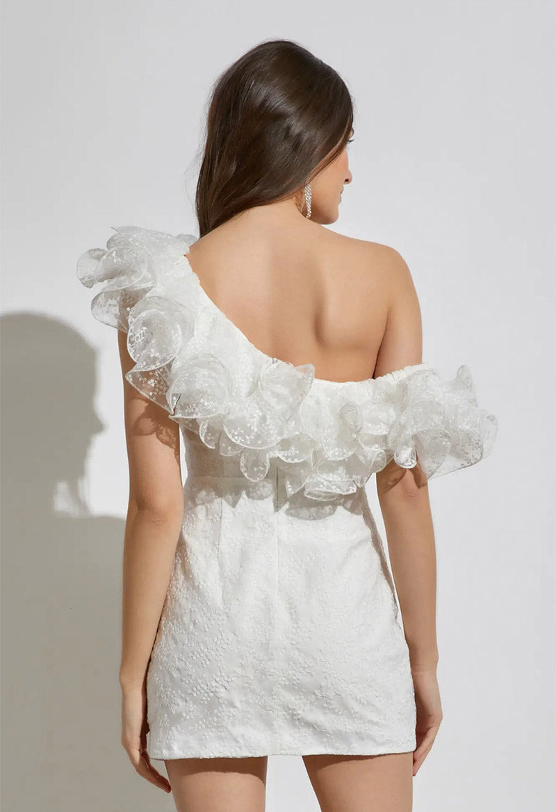 One-shoulder ruffled sleeveless pleated Sheath Mini Prom Dress