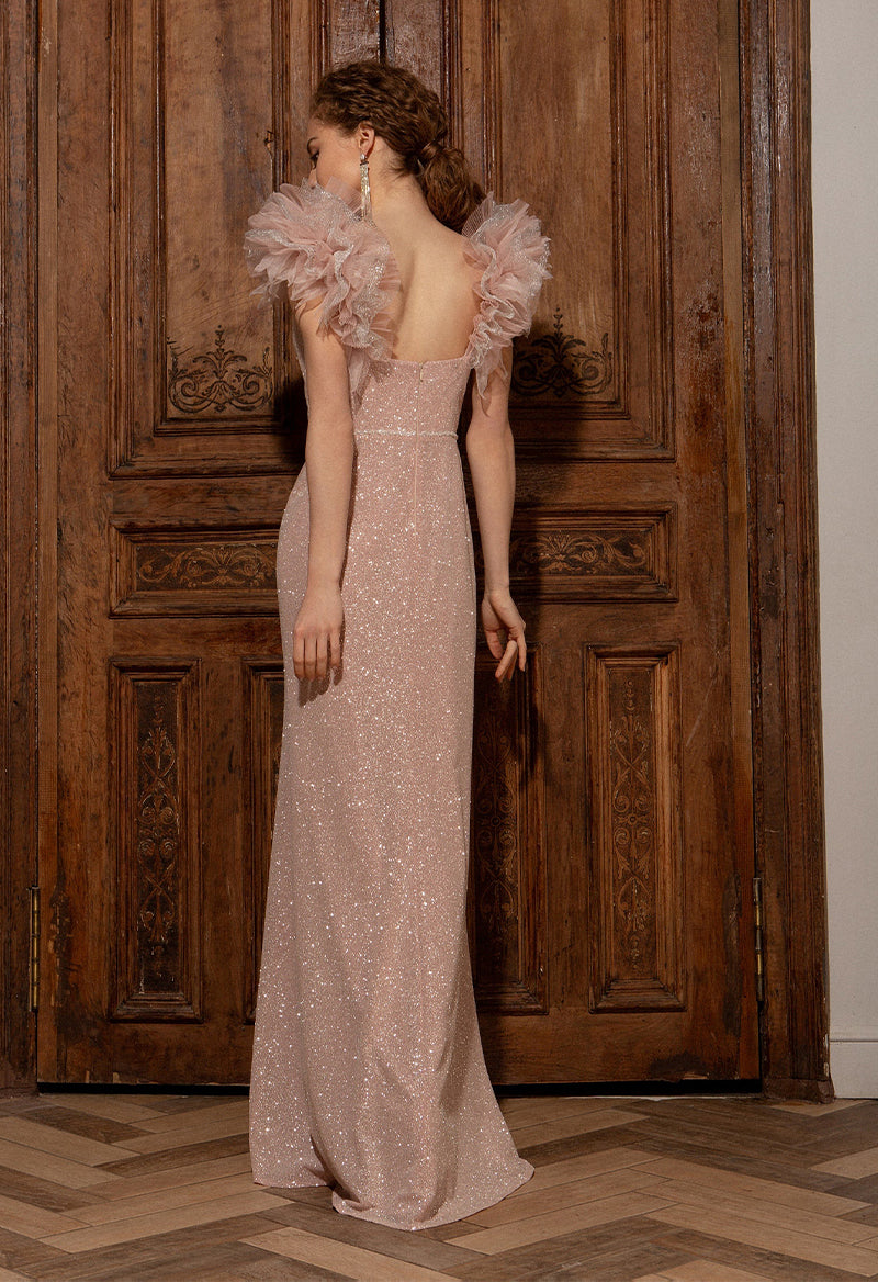 Gorgeous Sparkly Lace V-Neck Sleeveless Sheath Floor Length Prom Dress