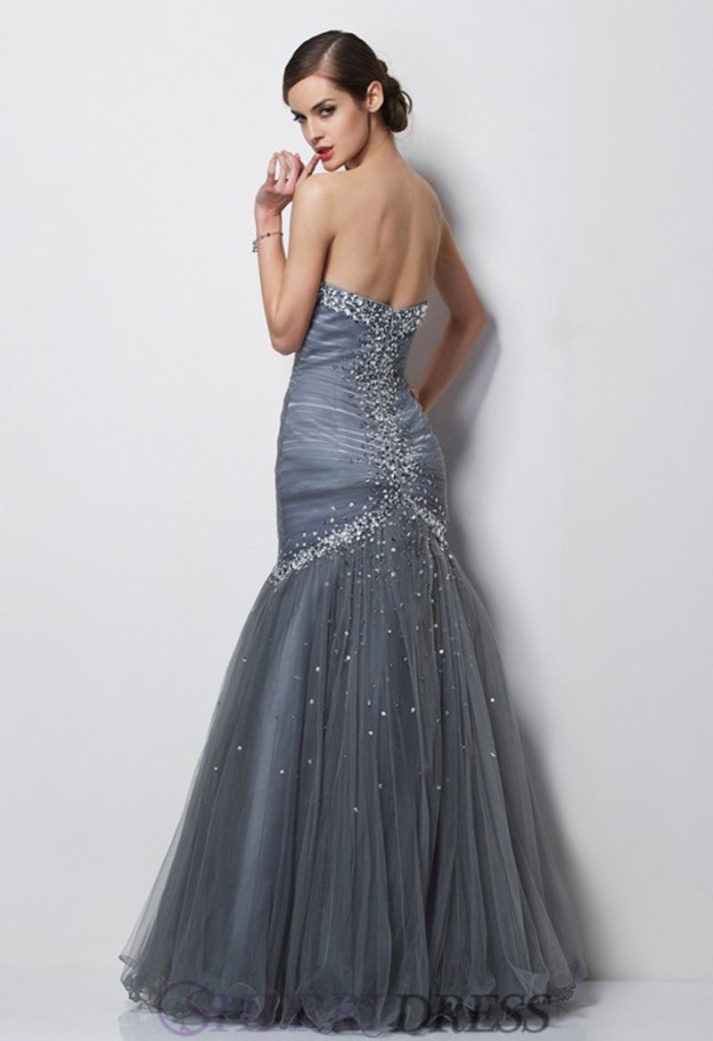 Heart Neck Rhinestone Mermaid Floor Length Evening Dress