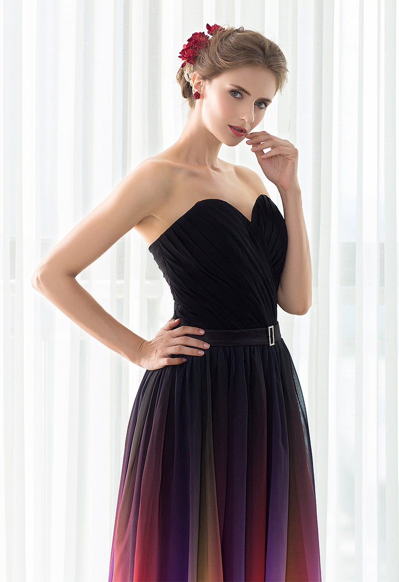 Sweetheart Neck Chiffon Pleated Ombre Prom Dress