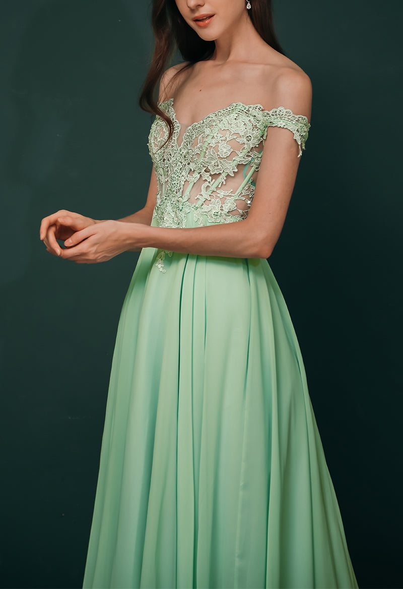 Simple Chiffon Off The Shoulder A Line Floor Length Prom Dress