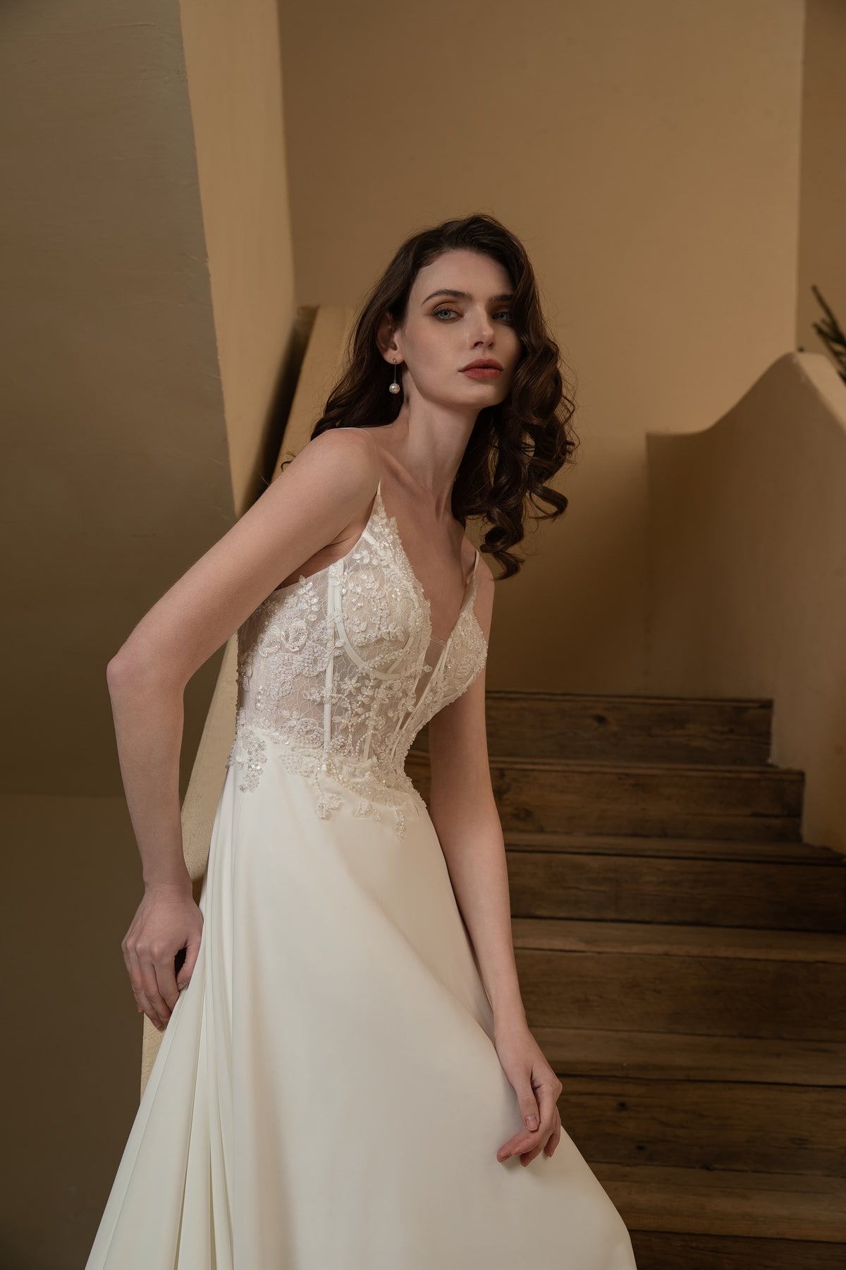 Spaghetti Straps Chiffon Cutout Lace Cathedral Train Wedding Dress PR3266