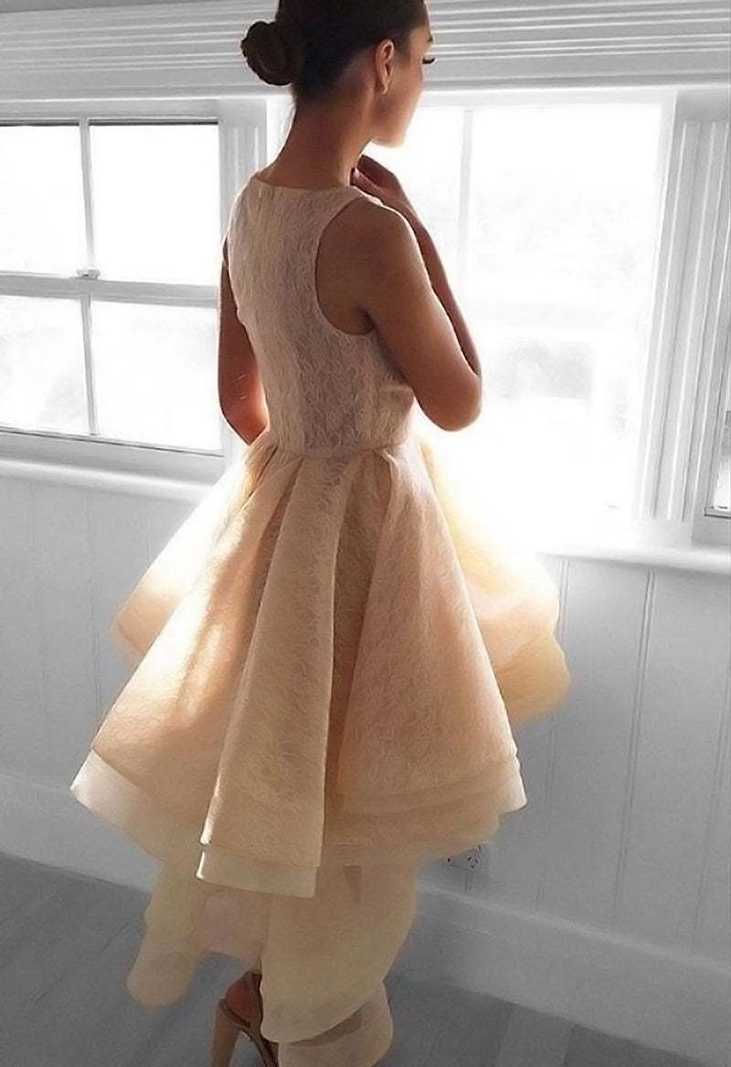 Scoop Neck Sleeveless A Line Multilayer Tulle High-Low Knee Length Homecoming Dress