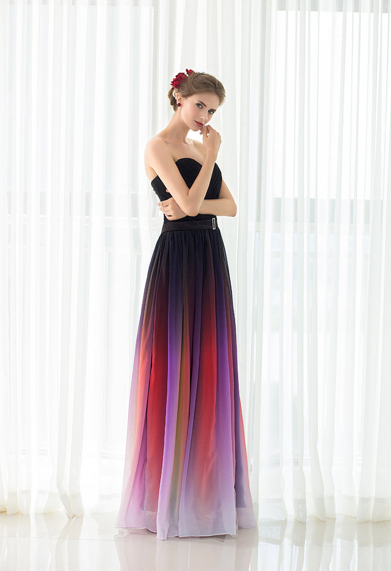 Sweetheart Neck Chiffon Pleated Ombre Prom Dress