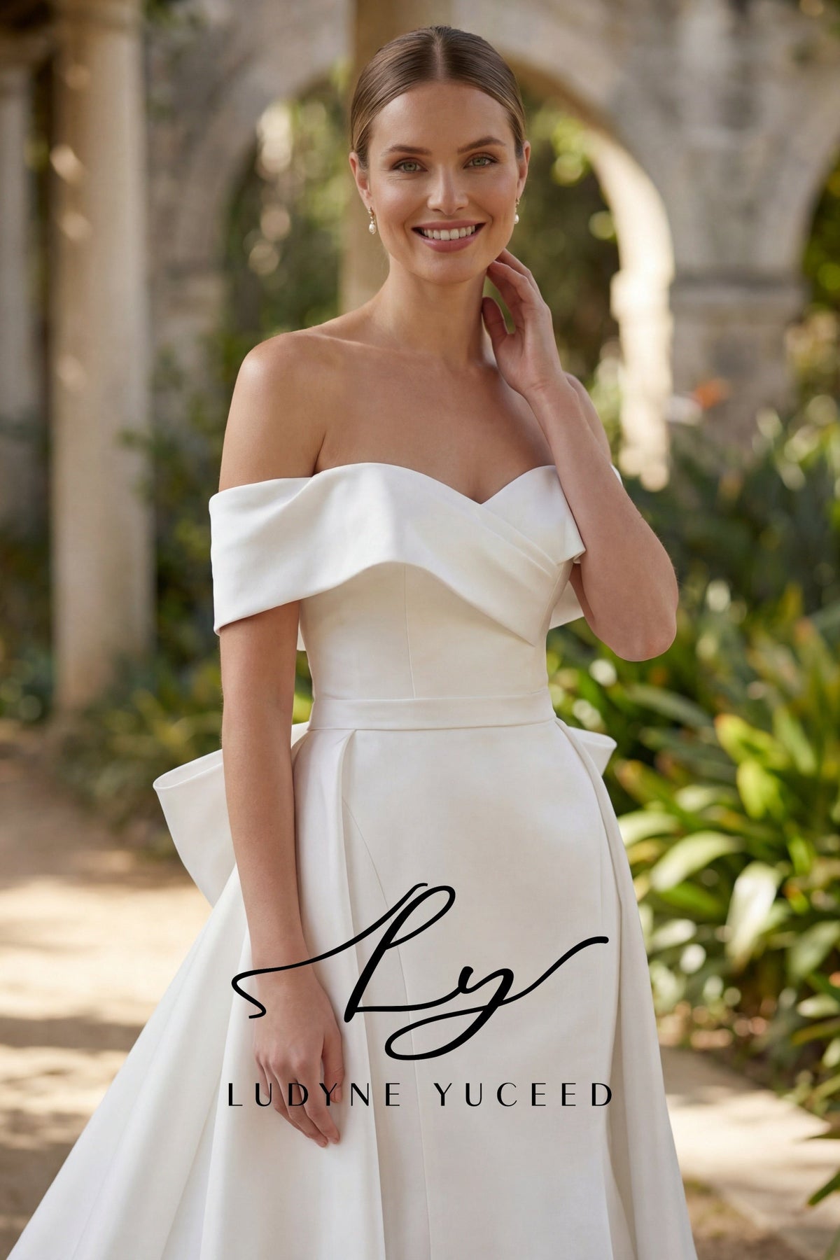 Satin Fit & Flare Wedding Dress with Detachable Bow Train