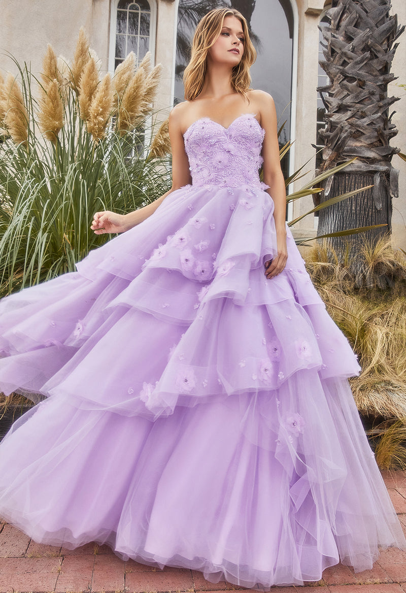 Sweetheart Neck Tulle Sequin 3D Flower A Line Sleeveless Floor Length Prom Dress Light Purple