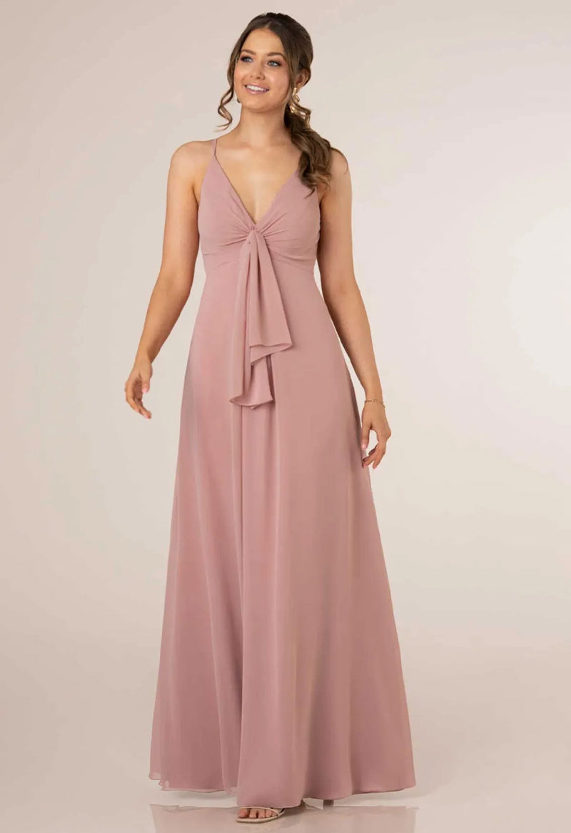 V Neck Chiffon Sleeveless Lace Up A Line Bridesmaid Dress As Picture
