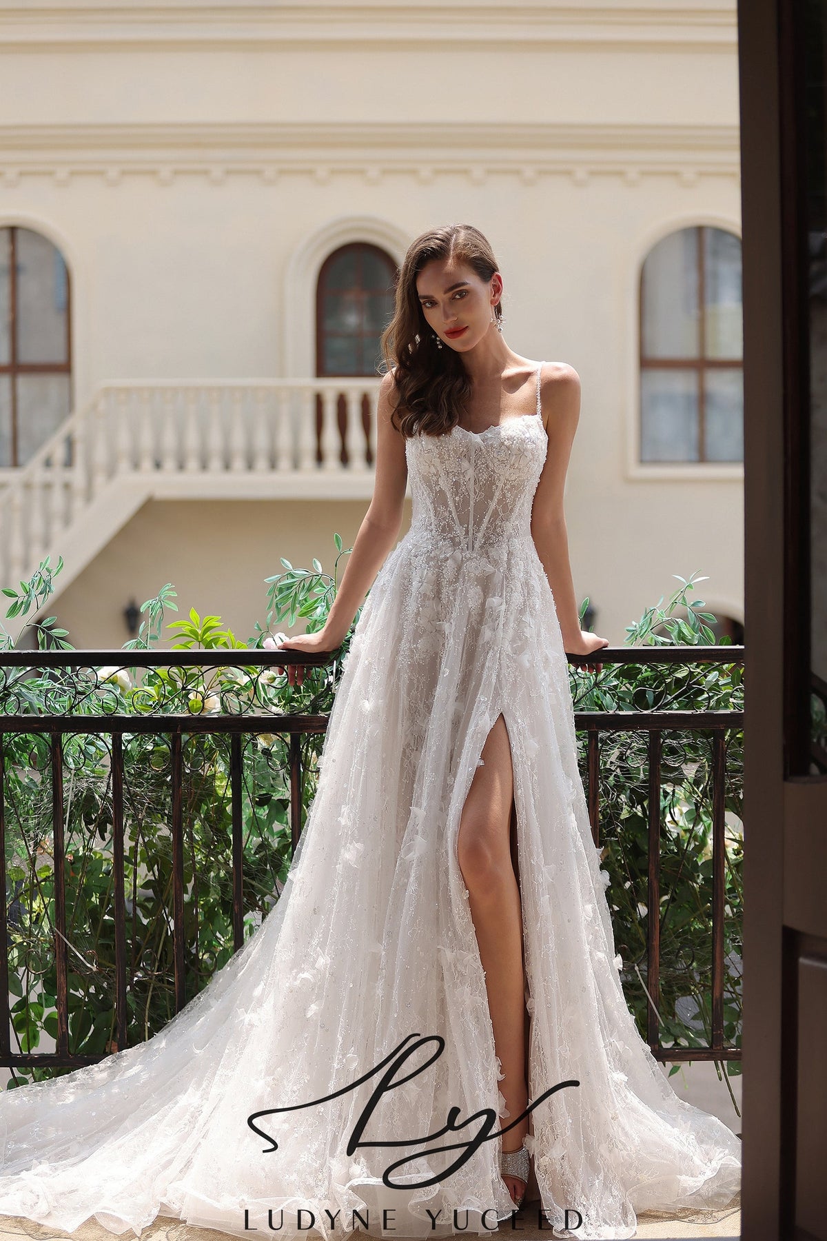 Romantic Floral - Lace Slit Wedding Gown