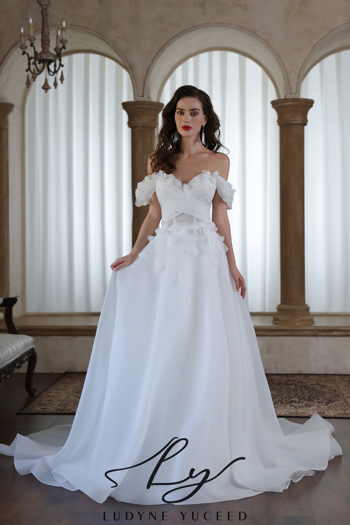 Ethereal Chiffon Off - Shoulder Wedding Gown
