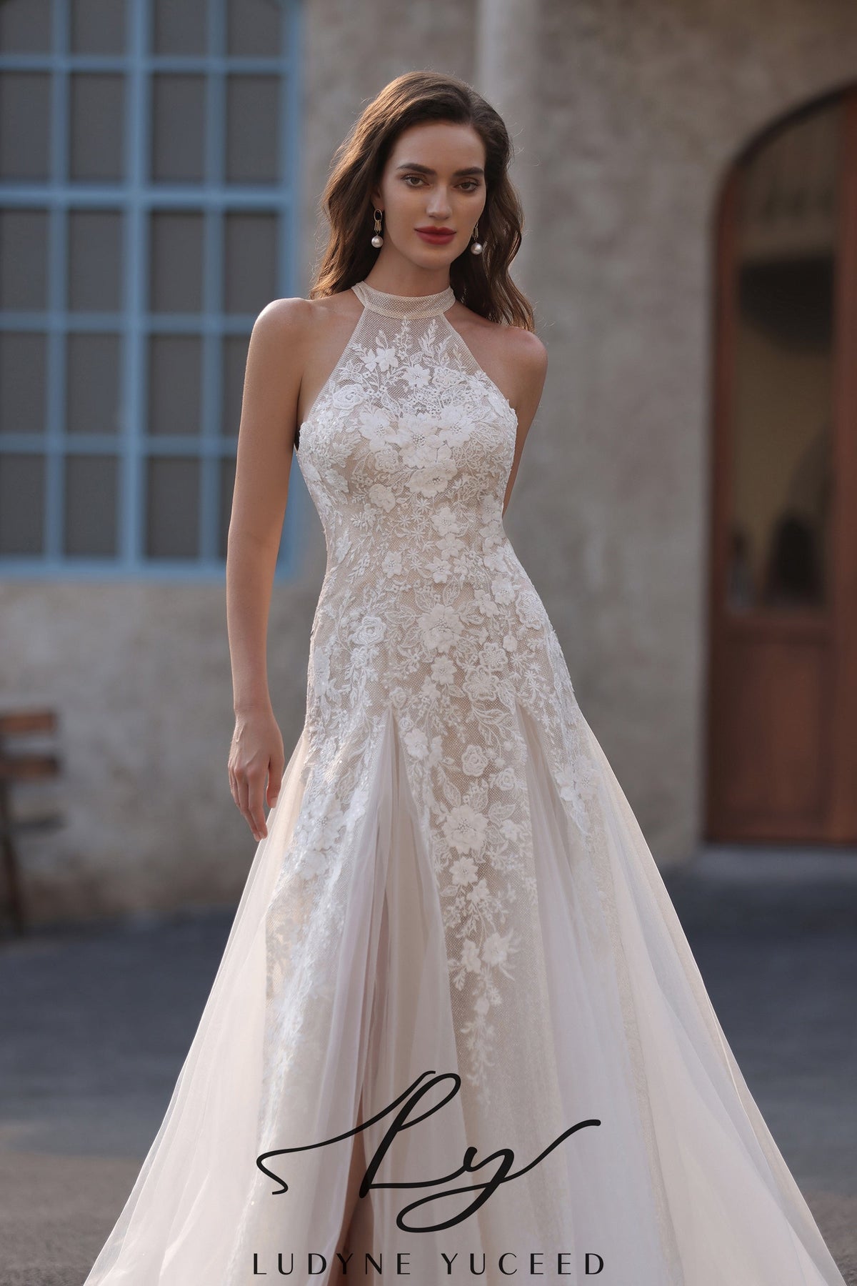 Ethereal Halter Neck Lace Wedding Gown