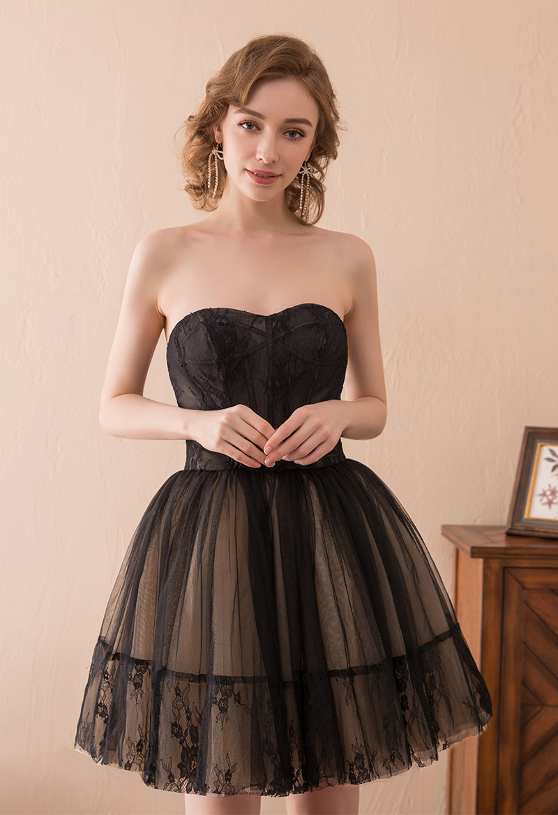 Sweetheart Lace Sleeveless Short Prom Dress