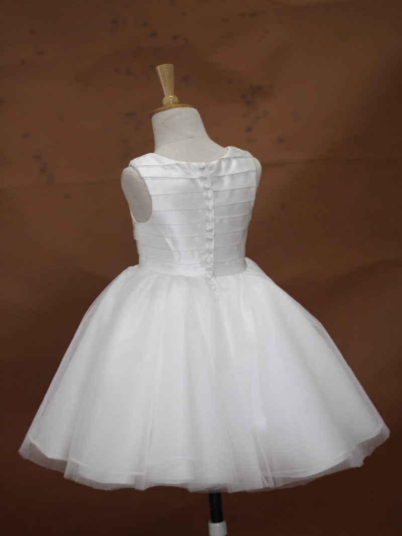 Simple Ivory Satin Pleated Flower Girl Ball Gown