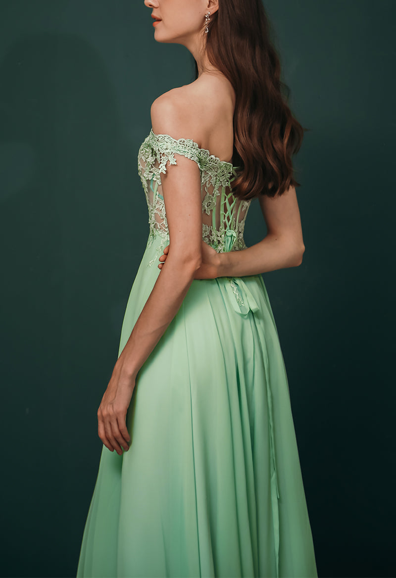 Simple Chiffon Off The Shoulder A Line Floor Length Prom Dress