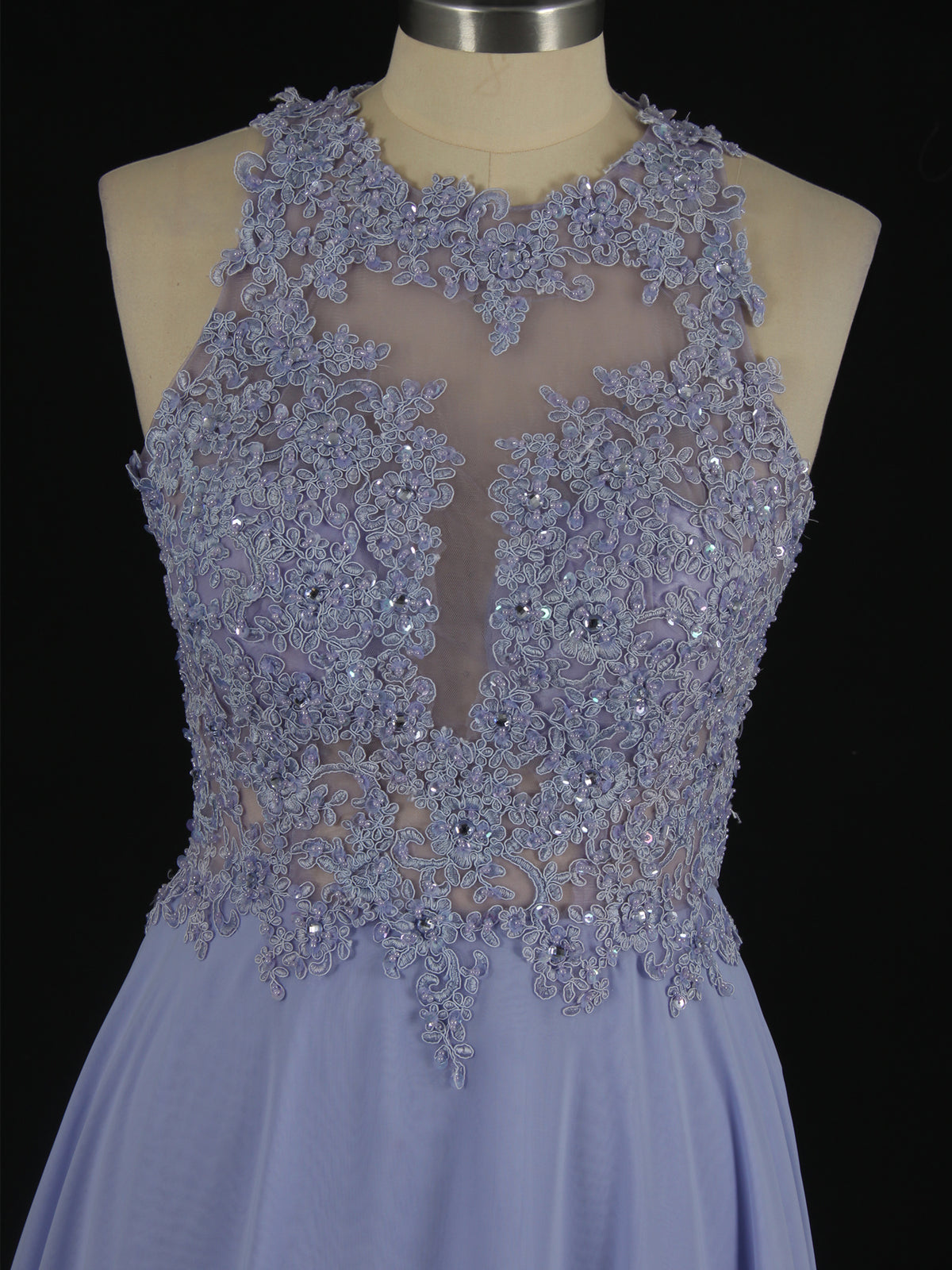 Lavender Chiffon Halter Aline Prom Dress With Beads