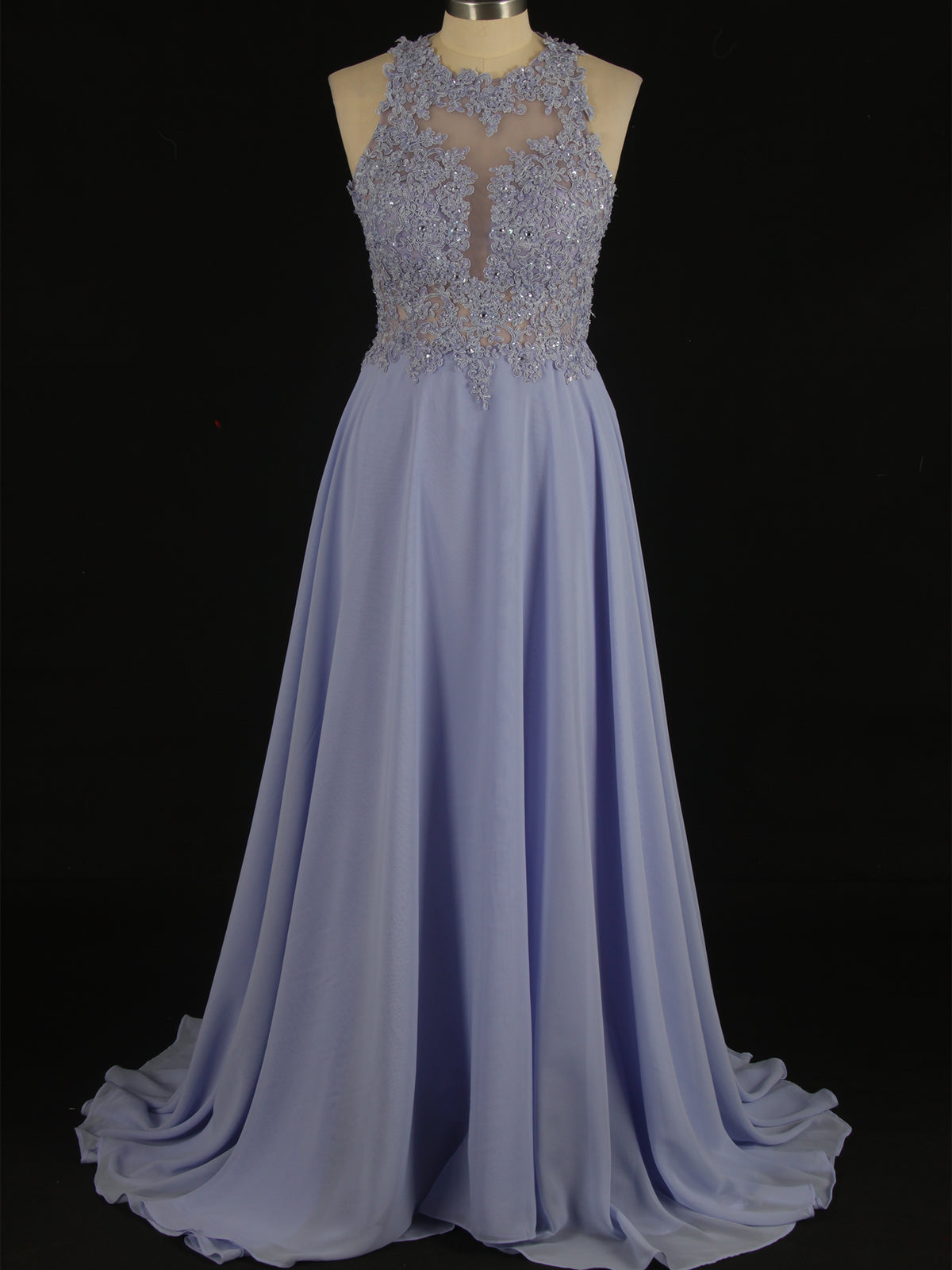Lavender Chiffon Halter Aline Prom Dress With Beads As Picture