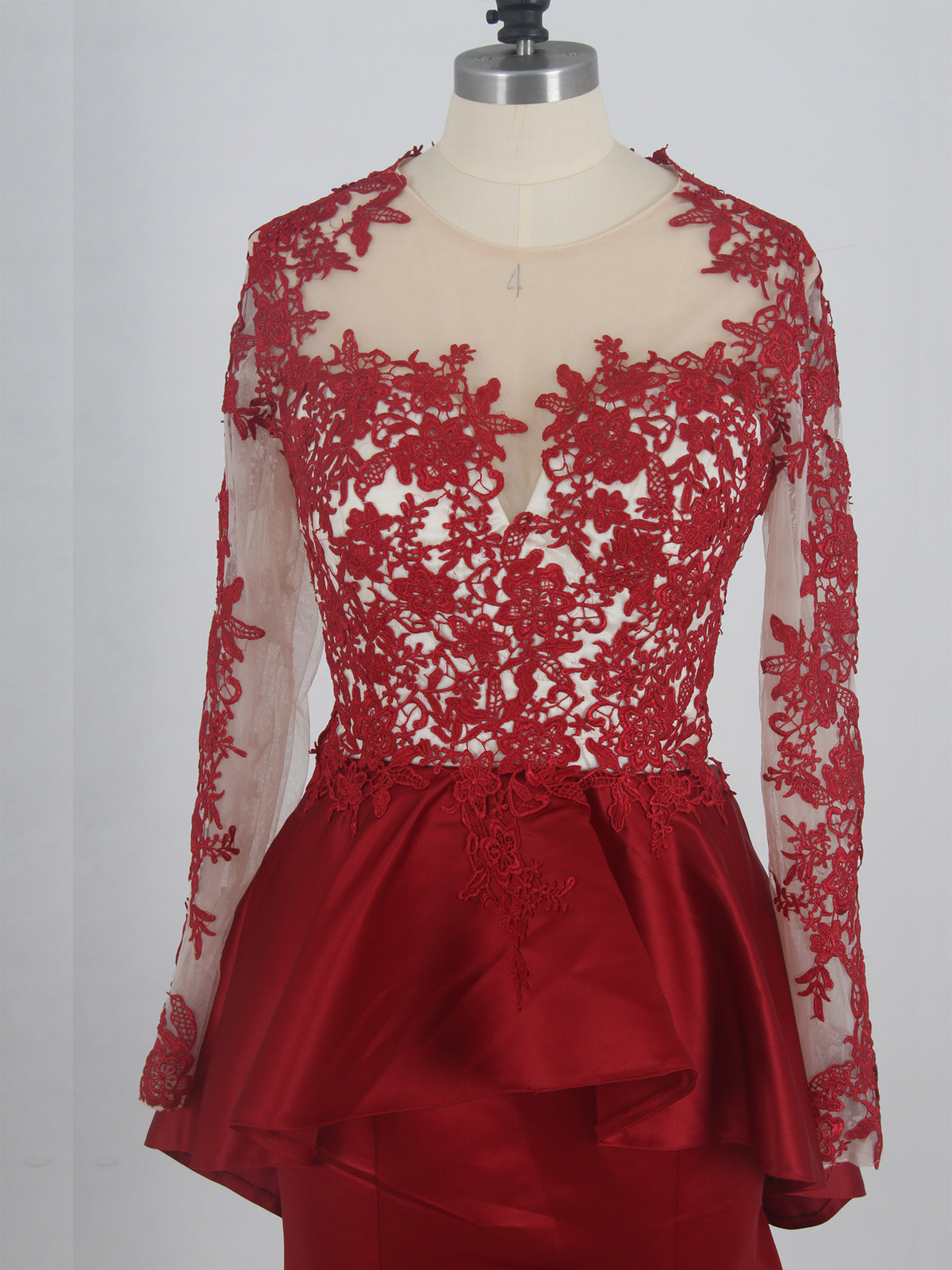 Illusion Neckline Lace Appliques Peplum Evening Dress