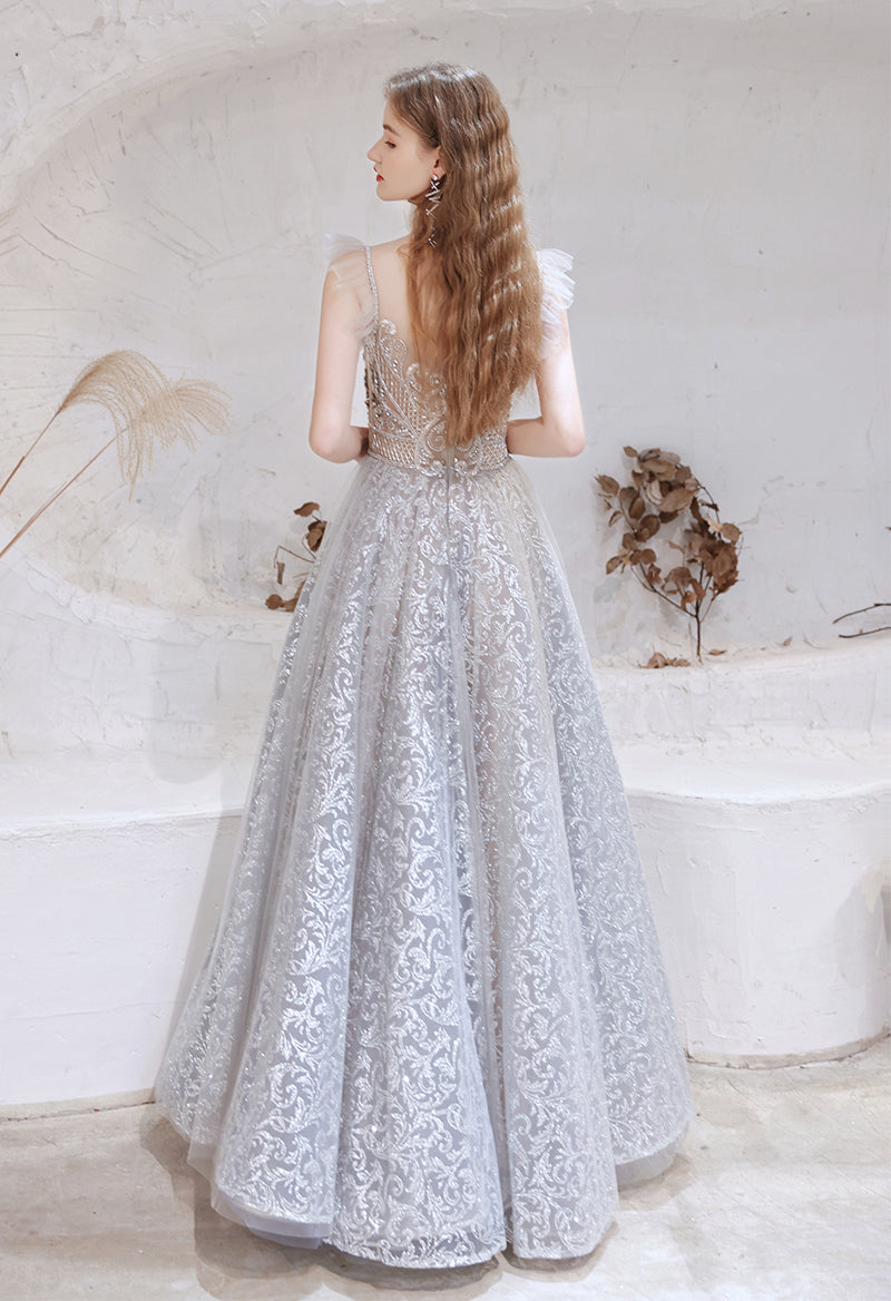 High Neck Sleeveless Rhinestone Appliqué A Line Floor Length Evening Dress